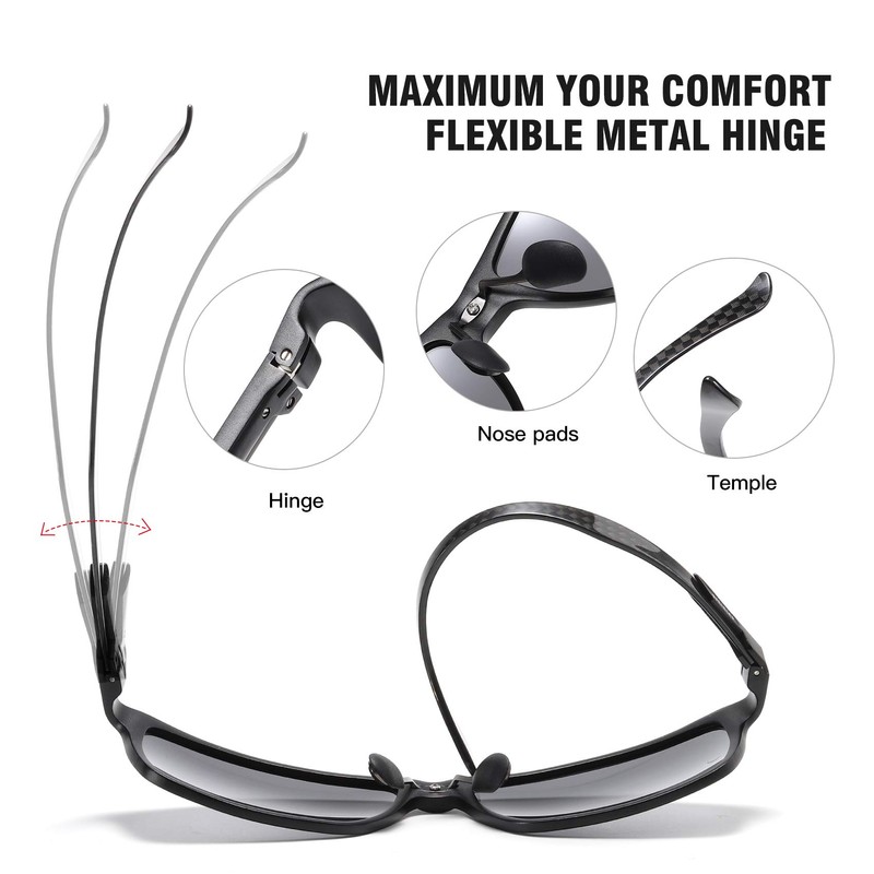 DUCO Sunglasses for Men Carbon Fiber Temples with Rectangular Polarized