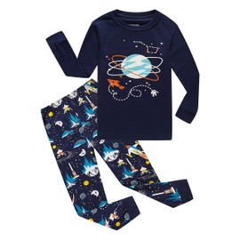 Family Feeling Space Little Boys Long Sleeve Pajamas Sets 100% Cotton Pyjamas Kids Pjs Size 5 Blue