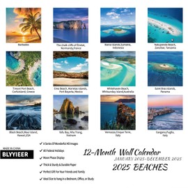2025 Wall Calendar BEACHES, Hangable Wall Calendars, Beach Calendars 2025, 12" x 24" (Open), Thick Glossy Paper, Organizing & Planning