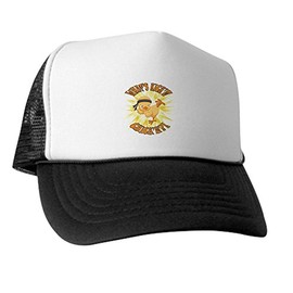 Truly Teague Trucker Hat (Baseball Cap) Kick'n Chick'n Martial Arts Baby Chick - Black and White