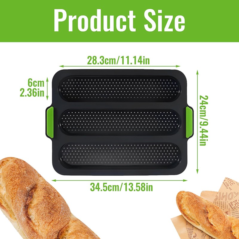 SNSYGN Baguette Baking Tray, 3 Cavity French Bread Pan Non-Stick
