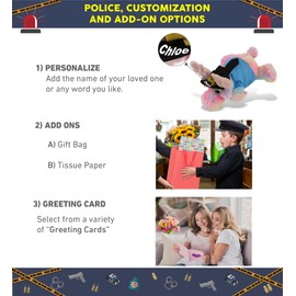 DolliBu Rainbow Lying Moose Police Officer Plush Toy – Super Soft Lying Moose Cop Stuffed Animal Dress Up Cop Uniform and Cap Outfit, Fluffy Moose Policeman Toy Plush Gift for Kids – 9 Inches