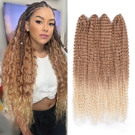 Curl Crochet Hair For Black Women 34 Inch Kinky Wave Crochet Hair 8pcs Ombre Brown Beach Curl Crochet Hair Synthetic Bohemian Crochet Braid Kinky Deep Wave Braiding Hair Extensions T27/613#