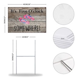 It's Five O'clock Somewhere Summer Flip Flops Yard Sign with H Shape Stakes Custom Corrugated Board Lawn Sign for Yard Garden Office Decoration Party Supplies Decor 12x18 Inch