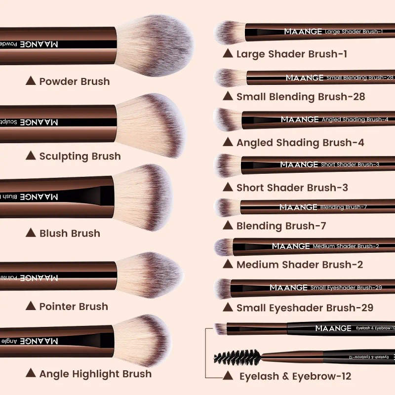 Maange 13 Brochas Maquillaje Profesional+bolsa+2 Esponjas Color Estilo 1