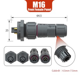 AOHUA IP68 Waterproof Connector (5-Pack), M16 2-Pin Industrial/Aviation Connector, (300V/10A) Male Plug & Front Female Panel Mount for Outdoor Electrical Wire Range Ø4.5-7.5mm, CE, UL, TUV, ROHS
