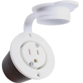 Journeyman-Pro WHITE 5279 15 Amp 125V, 5-15P Flanged Power Outlet Receptacle RV Trailer Marine - With/Front Rubber Cover