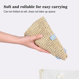 Women's Summer Foldable Straw Hat – Sun Protection Wide Brim Vacation Style Hollow Weave Hat with Floral Decoration, Adjustable for Comfortable Fit