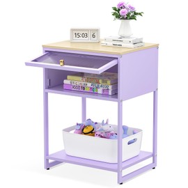 SYKIARIOL Night Stand with Storage Drawer, Purple Desk with Durable Wood Top, Side Table for Kids Nightstand,Bedside Table for Girls Bedroom Furniture Bookshelf,Shelf,Bedroom,Living Room,Dorm