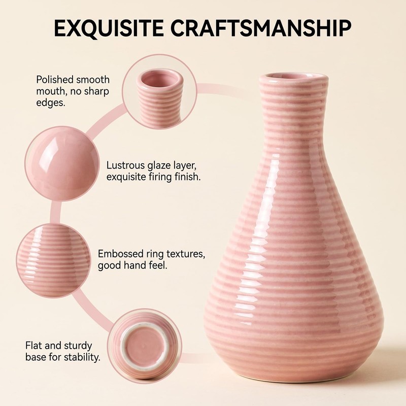 4 Inch Pink Small Ceramic Bud Vase with Narrow Mouth