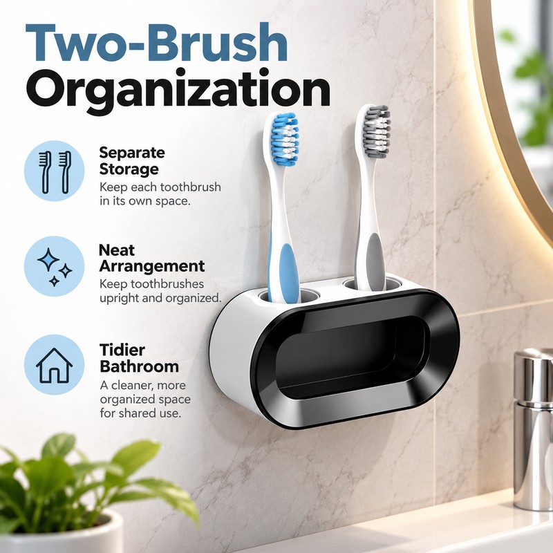 No-Drill Wall Mounted Toothbrush Holder – Self-Adhesive Plastic Bathroom Organizer