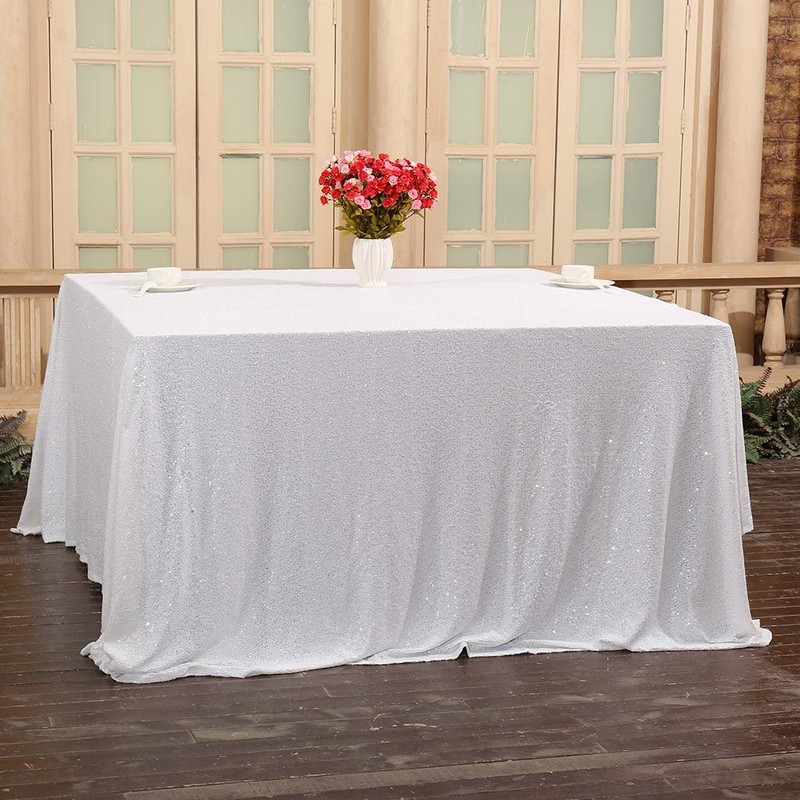 Eternal Beauty Sparkly Rectangle Sequin Tablecloths Wedding Party Banquet (White,50x80