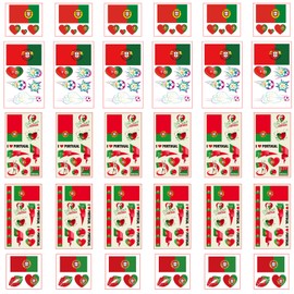 Aotusoa Pack of 30 Temporary Tattoos of Portugal Flag for International Competitions 2024 European Championship Olympic Games Football World Cup Face Stickers Waterproof Flags Tattoo Flag Stickers