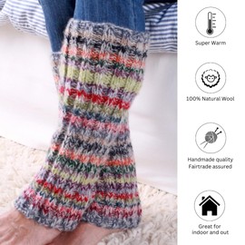 Pachamama Women Wool/Mohair Legwarmer Handknitted Striped Multicoloured Soft Top Regular Fit Handmade Extra Warm Fair Trade