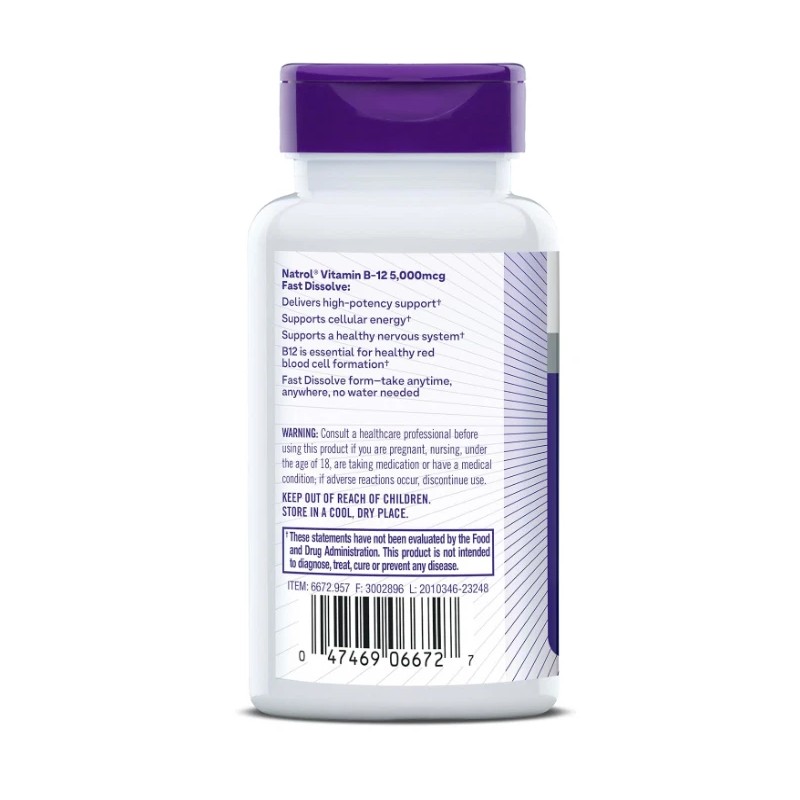 Natrol Vitamin B12 5000mcg Fast Dissolve 100 Tabs Energy Nervous
