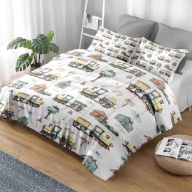 Pamnest Comforter Set Twin Size, Cute Cartoon Train 2 Pcs Soft Bedding for Kids and Adults, Green Barn Tree Comforter Set with Pillowcase, for Bedroom Bed Decor
