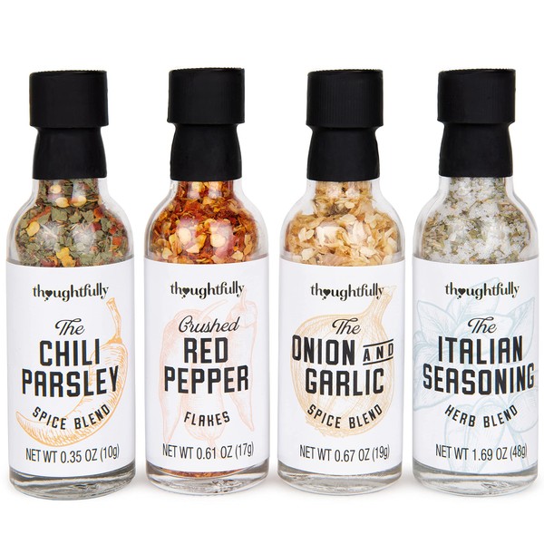 Thoughtfully Gourmet, Italian Seasoning and Spices Set Includes Chili Parsley Spice Blend, Crushed Red Pepper Flakes, and More, Gift Set of 4
