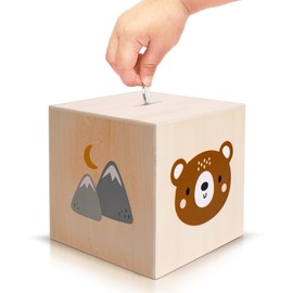 Wooden Piggy Bank for Kids - Beautifully Crafted Coin Bank Encourages to Start Saving Money Early - A Great Gift for Girls and Boys That Brightens Up Every Kids Bedroom
