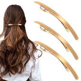 HINZIC 3Pcs Gold Hair Clips, 4'' Metal Smooth Surface Large Barrettes, French Alligator Duck Bill Snaps Wedding Hairpins Accessories for Women Girls Bride Styling Long Hair DIY Hair Salon