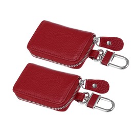Partuto 2 Pcs Universal Key Fob Protector - Car Remote Key Case Pocket with Zipper - Cowhide Red