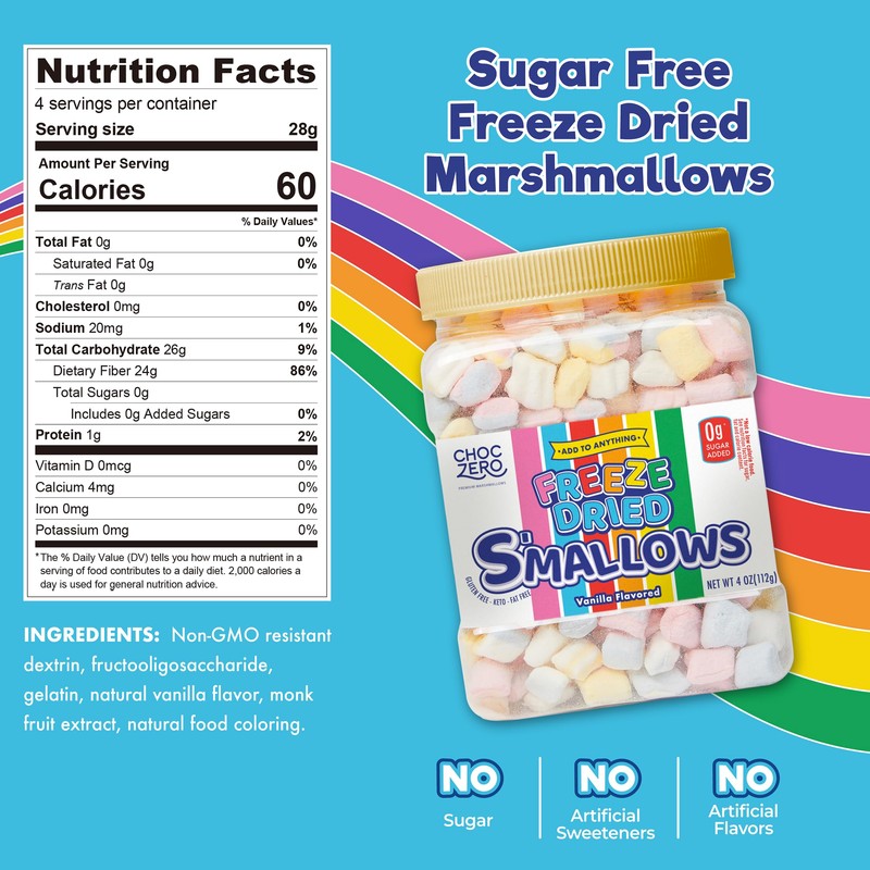 ChocZero Freeze Dried Marshmallow Bits, Sugar Free, High Fiber, Fun