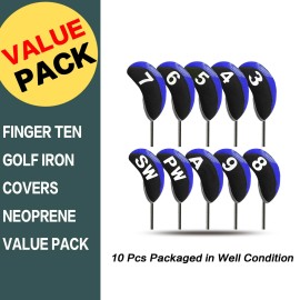 FINGER TEN Neoprene Golf Club Covers for Irons 10pcs Set with Top Window Dustproof Water...