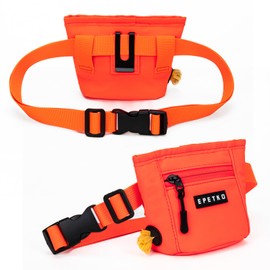 EPETKO Dog Treat Pouch，Powerful Magnet Closure Device Dog Training Treat Bag Large Capacity Pet Treat Pouch with Poop Bag Dispenser Treat Bag for Dog Training with Metal Waistband Clip (Orange)