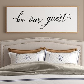 PEONIA 41" x 15" Be Our Guest Wall Decor - Be Our Guest Framed Above Bed for Bedroom Wall Decor Minimalist And Aesthetic Wall Art Canvas Signs (Wood)