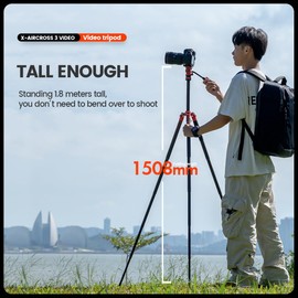 Fotopro Carbon Fiber Tripod for Camera, Fluid Video Head, 60 Inch Ultralight Portable Travel Camera Stand, Weighs 2.3 lbs, Max Load 10kg/22 lbs, X-Aircross 3 Video Orange