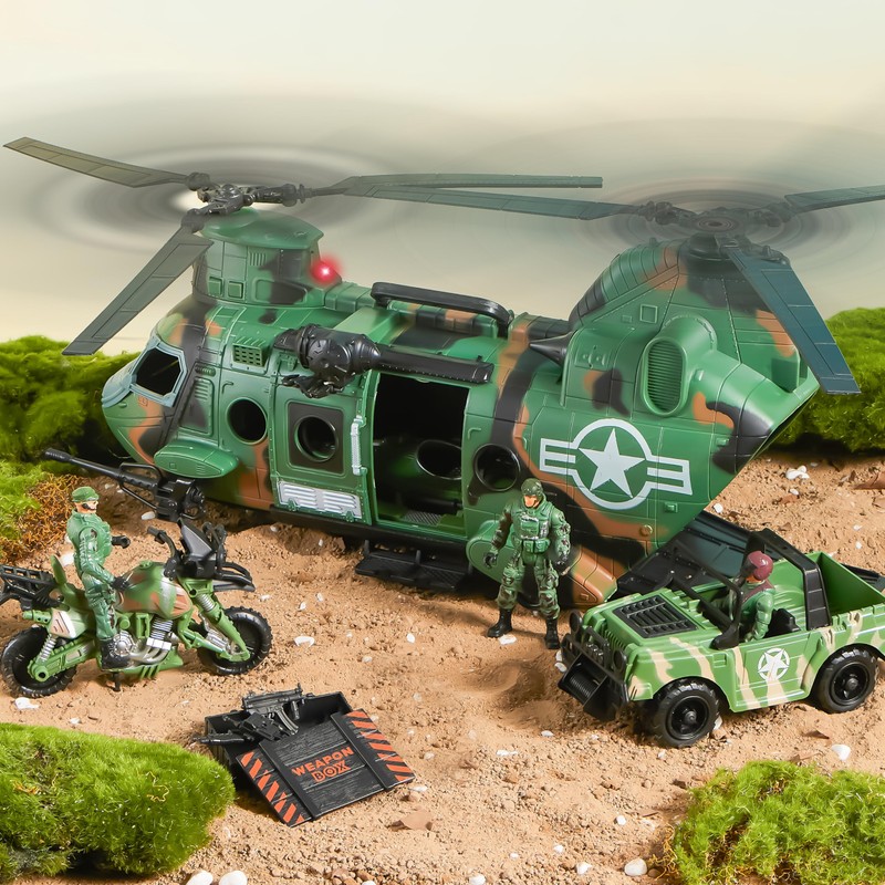 JOYIN 10-in-1 Military Helicopter Toys Set with Light, Sound, Trucks,