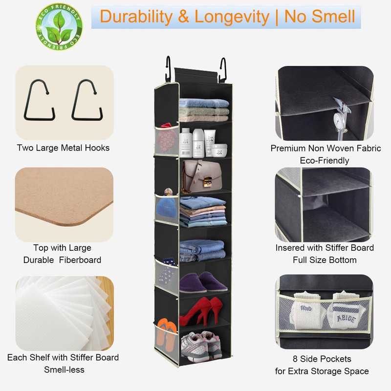 roomtalk Large-Sized Hanging Shoe Organizer 8-Shelf, Hanging Closet Organizer with