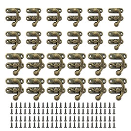 24PCS Vintage Brass Antique’ Lock Latch, 28mm x 40mm Swing Arm Antique Lock Latch, Antique Right Locking Hook Clasp with Screw for Jewellery Boxes, Drawers and Wine Chests (Bronze)