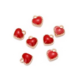 Airssory 100 Pcs Sweet Red Heart Mini Charm Enamel LightGold Hanging Charms for Valentine's Necklace Bracelet Jewellery Making DIY Crafting - 8x7.5mm