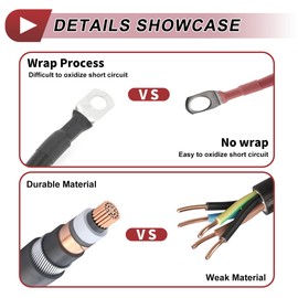 HEROFFIX 1 Pc Battery Inverter Cable Battery Cable 3/8" Lug 1/0 AWG Gauge 1.5FT Black Tinned Copper