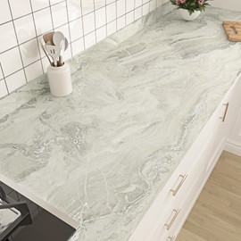 EPPKILY Silver Marble Contact Paper Peel and Stick for Countertops Matte Silver/Beige Marble Wallpaper Self Adhesive Countertop Contact Paper Waterproof for Cabinets Kitchen Bathroom 15.7"×78.7"