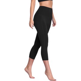 CADMUS Womens High Waist Workout Legging Capris for Yoga w Side Pockets,1109,Black & Black,Medium