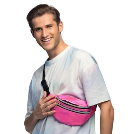 Boland - Holographic Belt Bag Retro Fancy Dress Accessory Fanny Pack Festival Accessories Carnival Theme Party Pink