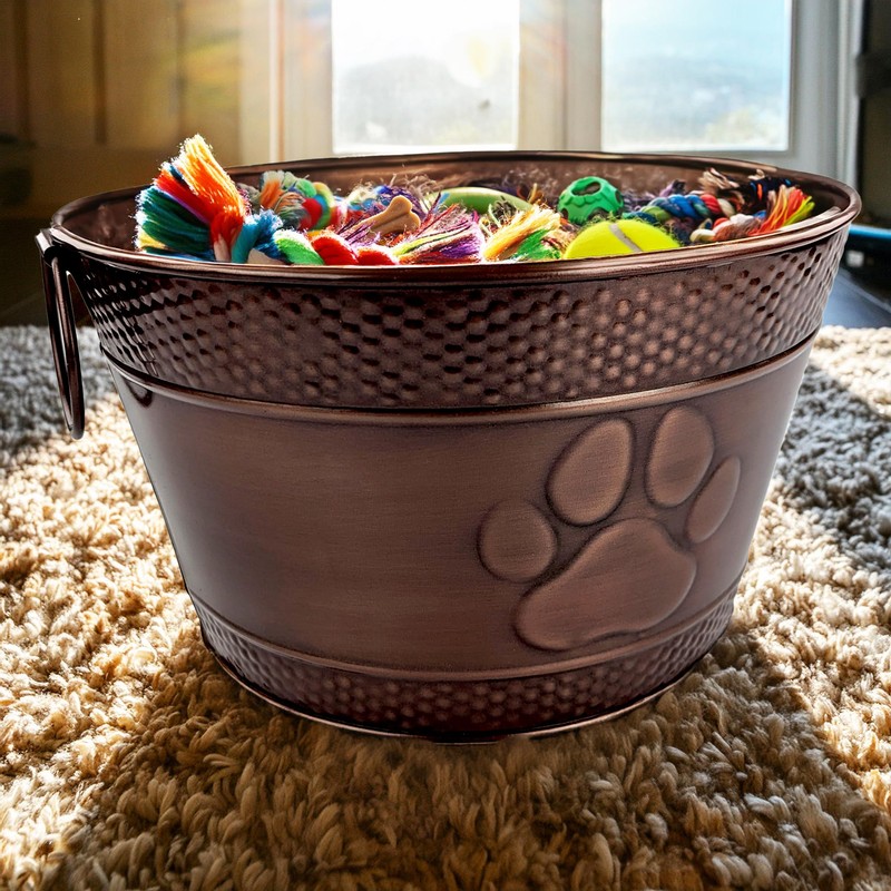 BREKX Metal Indestructible Dog Toy Bin - Storage Bin with