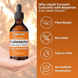 Curcumina líquida de cúrcuma con bioperina que ofrece la mejor absorción. Extracto de cúrcuma con pimienta negra para espalda, rodillas y molestias de