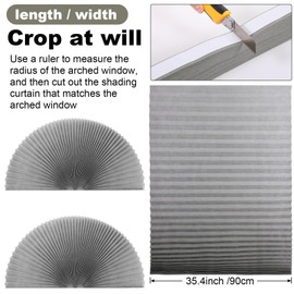 Macarrie 4 Pack Arch Window Pleated Blinds Light Filtering Pleated Shades Blackout Half Circle Window Shade Arched Window Coverings Arched Curtains, Easy to Cut & Install, 72 x 36 Inch (Gray)