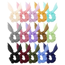 Amariver 15pcs Bow Scrunchies for Women Hair Ties with Bow Silk Scrunchies Satin Scrunchies for Thick Thin Hair Bunny Ear Scrunchies Cute Hair Accessories for Women Girls