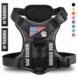 US LOCAL Reflective Breathable Solid Polyester Dog Vest Harness with 5PCS Patches Comfortable Service Dog Harness for DogsSize: M, Color: Green