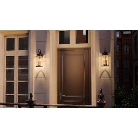 Luxury Rustic Outdoor Wall Light, Medium Size: 19.25"H x 8"W, with Colonial Style Elements, Olde Bronze Finish and Clear Shade, UHP1120 from The Plymouth Collection by Urban Ambiance