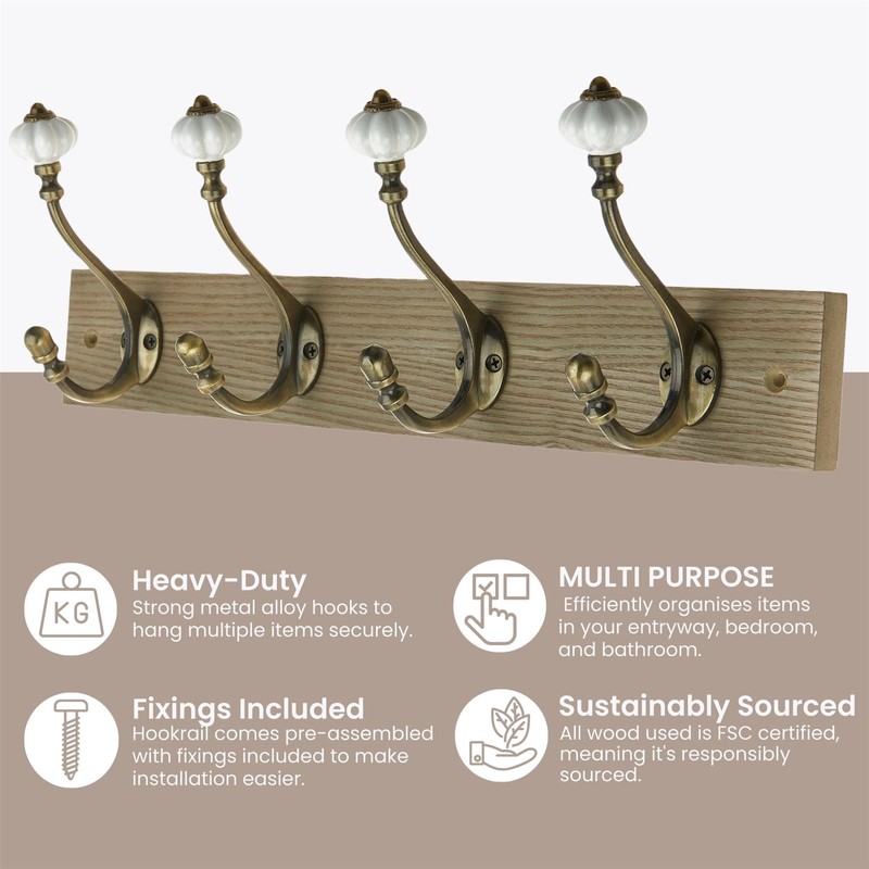 Keypak Victorian Wall-Mounted Coat 4,Hook Rail, 46 cm, Handcrafted Dark