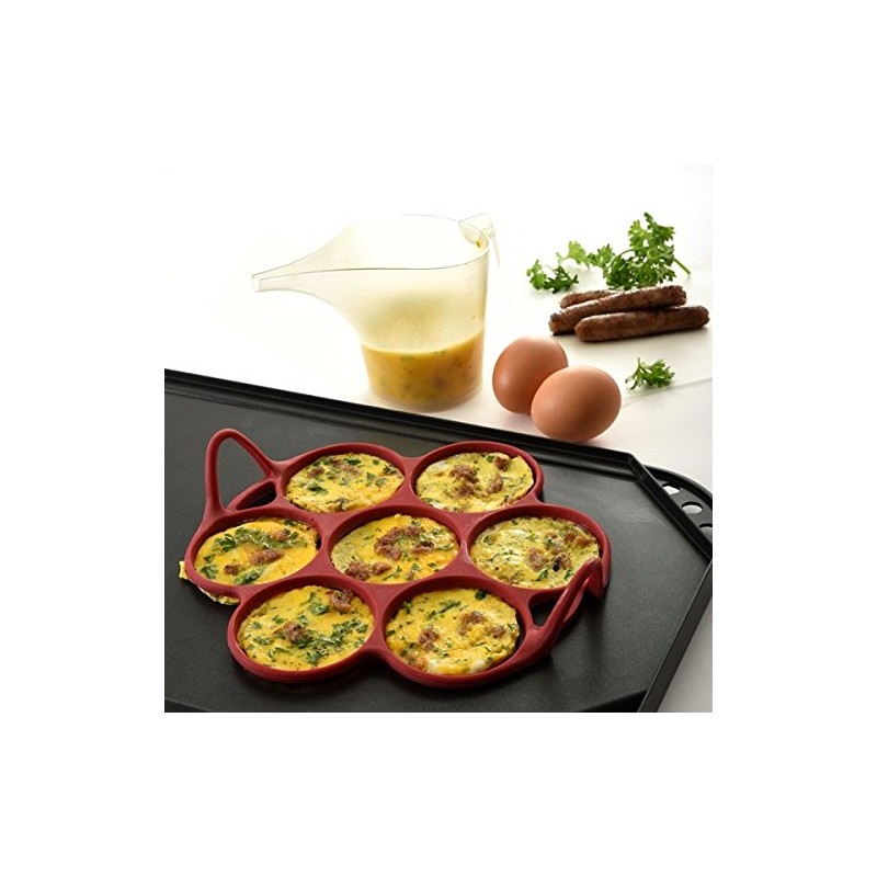 Norpro 957R Silicone Silver Dollar Pancake/Egg Ring, 7 Count,Red