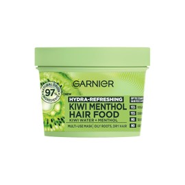 Garnier Hair Food Multi-Use Hair Treatment Mask, Hydrates and Refreshes Oily Roots and Dry Ends, with Kiwi and Menthol, No Silicones for a Natural Feel, Vegan Formula, 400ml