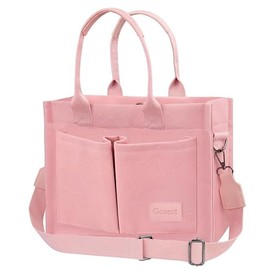 Gosect Canvas Tote Bag for Women With Pockets, Laptop Work Crossbody Purses Everything Shoulder Everyday Satchel Handbags (Pink)