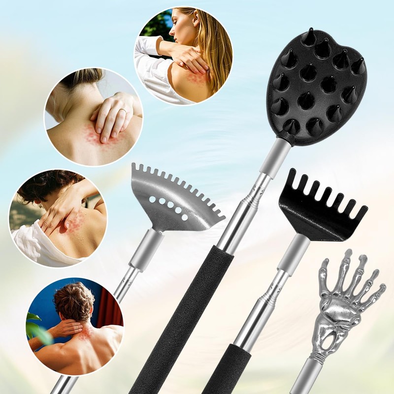 BJOYEE Extendable Back Scratcher, Set with 4 Different Interchangeable Heads,