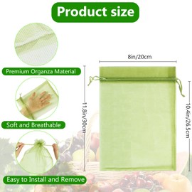 Grape Protection Bags, Green, 20 x 30 cm, Pack of 50 Fruit Protection Bags, Grape Protective Bags, Fruit Protection Bags with Drawstring, Organza Bag, Garden Mesh Bag for Protection Against Wasps