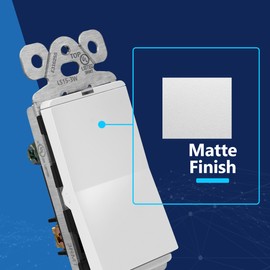 LIDER Minimalist Design Matte Finish Lighted Decorator Switch, Frameless Paddle Light Switch with Locator Light, Grounding Screw, 3-Way or Single Pole, 15A 120V, UL Listed, LS15-3W-W, White